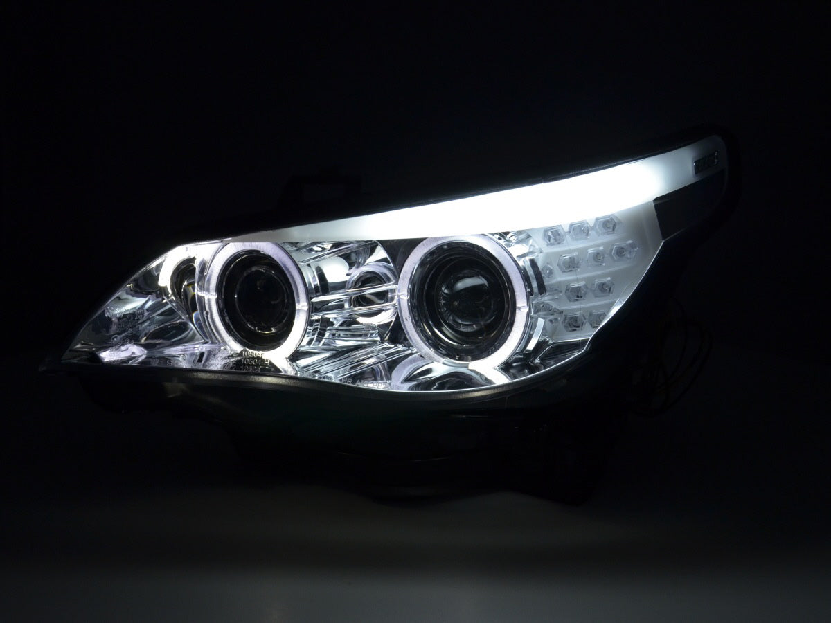 Scheinwerfer Set Xenon Angel Eyes LED BMW 5er E60/E61 03-04 chrom für Rechtslenker Scheinwerfer Set Xenon Angel Eyes LED BMW 5er E60/E61 03-04 chrom für Rechtslenker